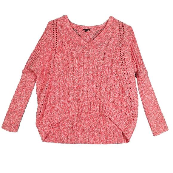 Express Sweater Womens Medium Pink White‎ Marled Chunky Oversized Preppy Comfy - Picture 1 of 8